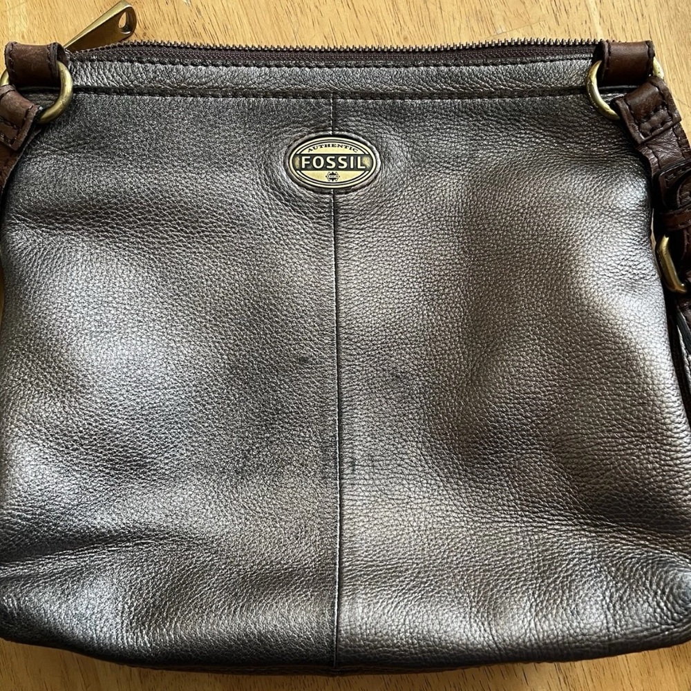 Vintage Fossil Silver/Gunmetal/Pewter Leather Crossbody Bag - Picture 3 of 8